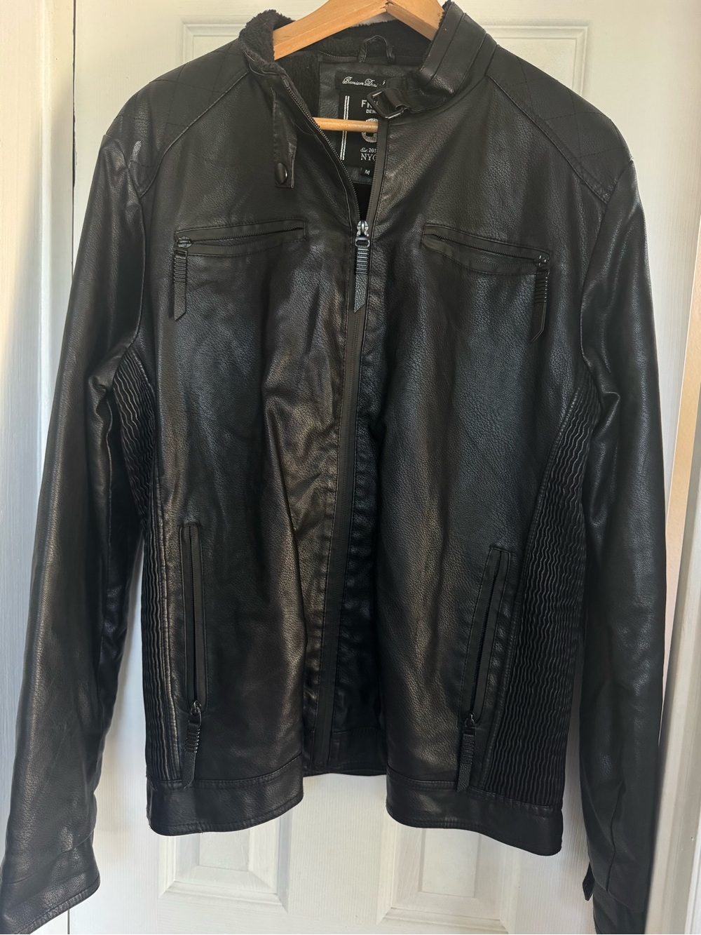 Men's Black Leather Zip Jacket by Fried Denim